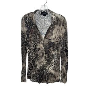 Karen Kane Y2K Animal Print Button Front Stretch Knit Top S‎ Boho Retro